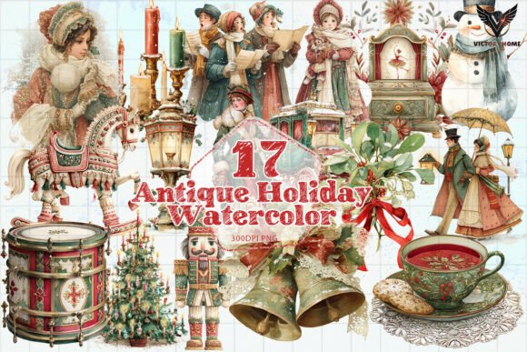Download Antique Holiday Watercolor Illustration - Illustration Collection