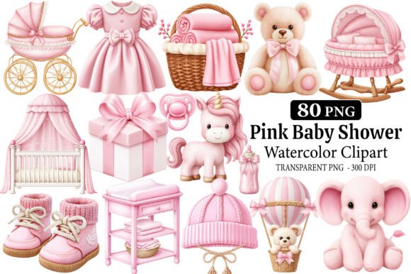 Download Pink Baby Shower Clipart Watercolor PNG - Baby shower Collection