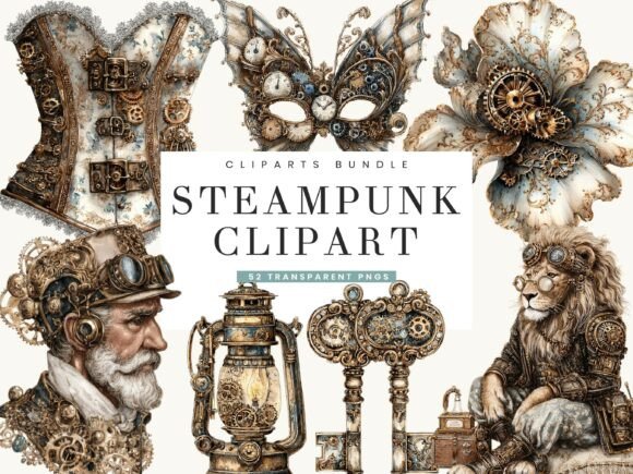 Download Watercolor Steampunk Clipart Bundle - Steampunk clipart Collection