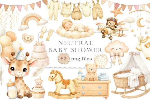 Download Neutral Baby Shower Clipart Watercolor - Baby shower Collection