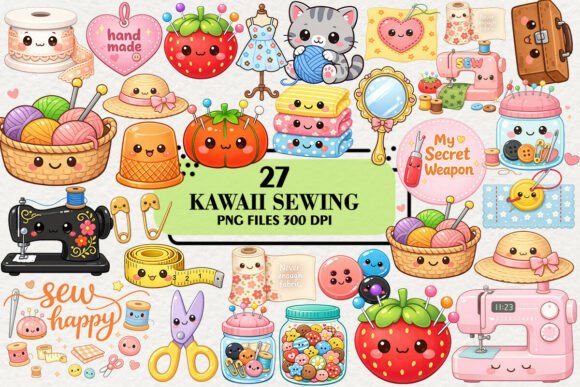 Download Kawaii Sewing Clipart Bundle - Sewing Collection
