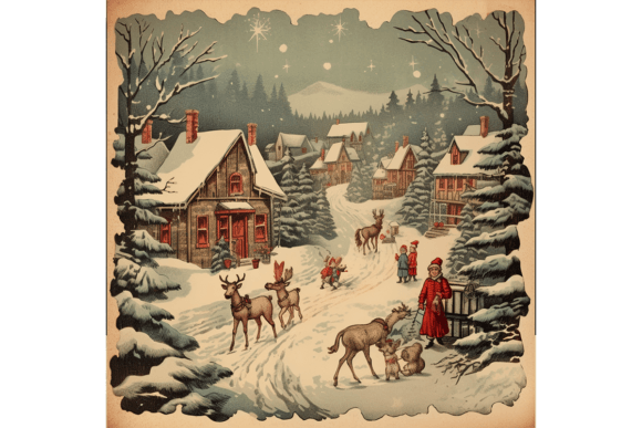 Download 4 Vintage Christmas Card Illustrations - Illustration Collection