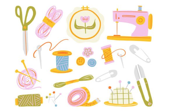 Download Hand Drawn Sewing Tools Doodle Set Pack - Sewing Collection