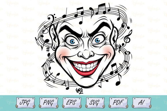 Download Music Notes Clown Face Illustration SVG - Illustration Collection