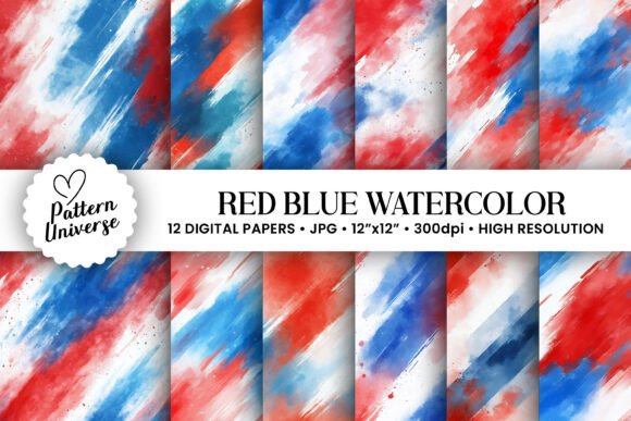 Download Red Blue White Watercolor Pattern - White Collection